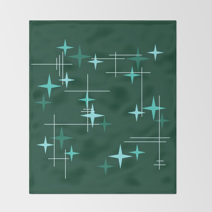 Mid Century Modern Stars Deep Sea Green Throw Blanket Gallery Image 2