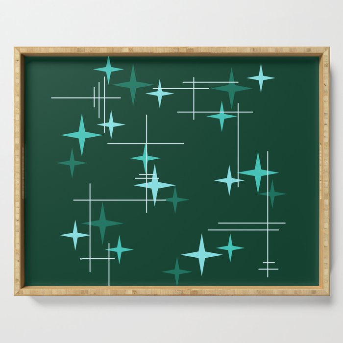 Mid Century Modern Stars Deep Sea Green Serving Tray Gallery Image 1