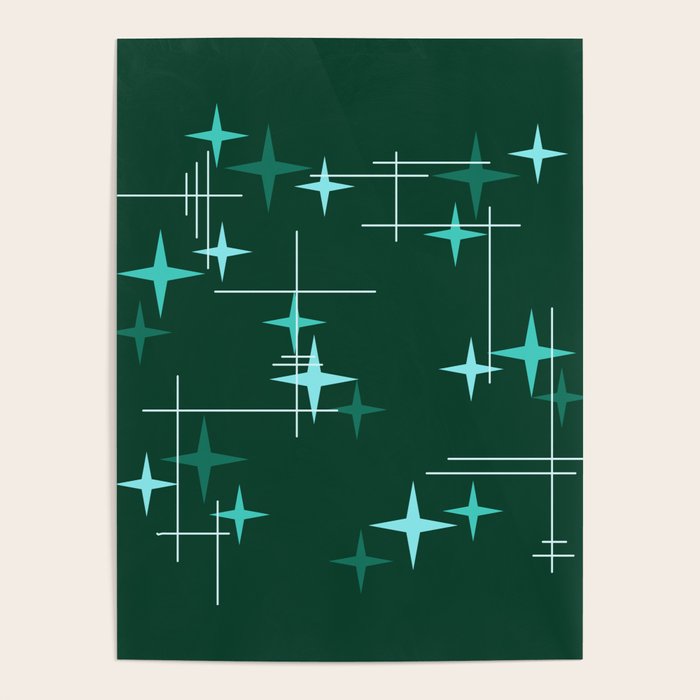 Mid Century Modern Stars Deep Sea Green Poster Gallery Image 1