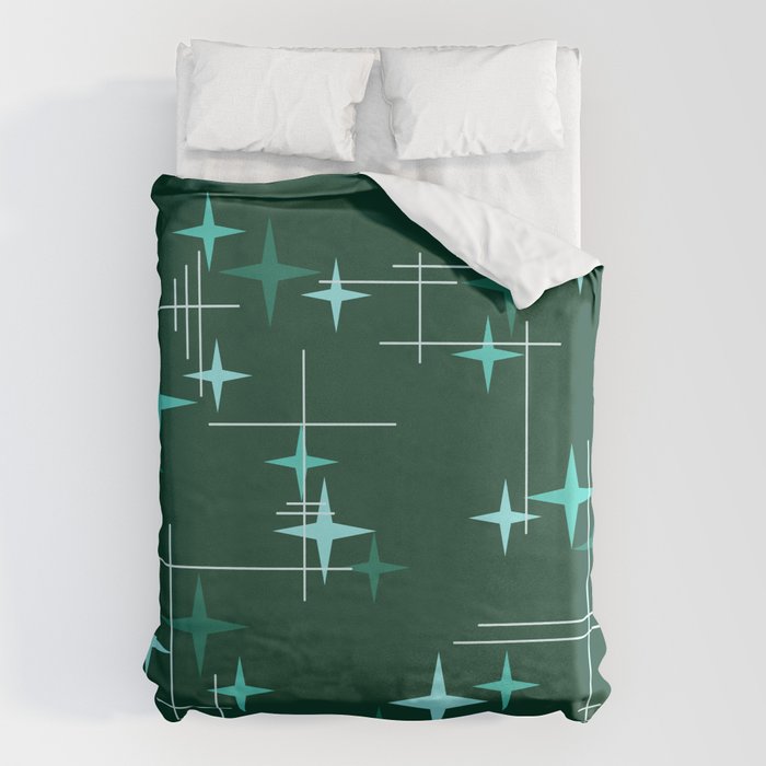 Mid Century Modern Stars Deep Sea Green Duvet Cover Gallery Image 6
