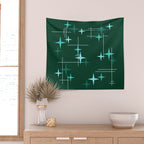 Mid Century Modern Stars Deep Sea Green Wall Tapestry Gallery Image 2