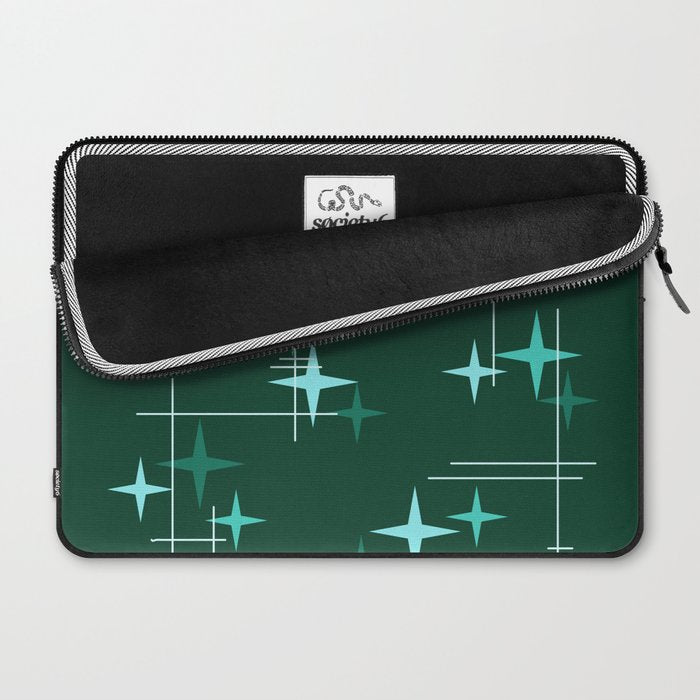 Mid Century Modern Stars Deep Sea Green Laptop Sleeve Gallery Image 2
