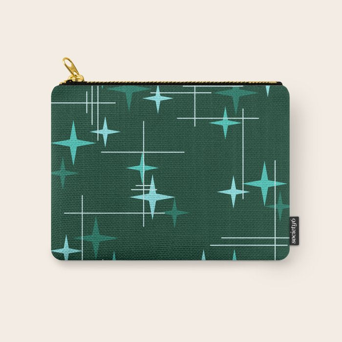 Mid Century Modern Stars Deep Sea Green Carry All Pouch Gallery Image 1