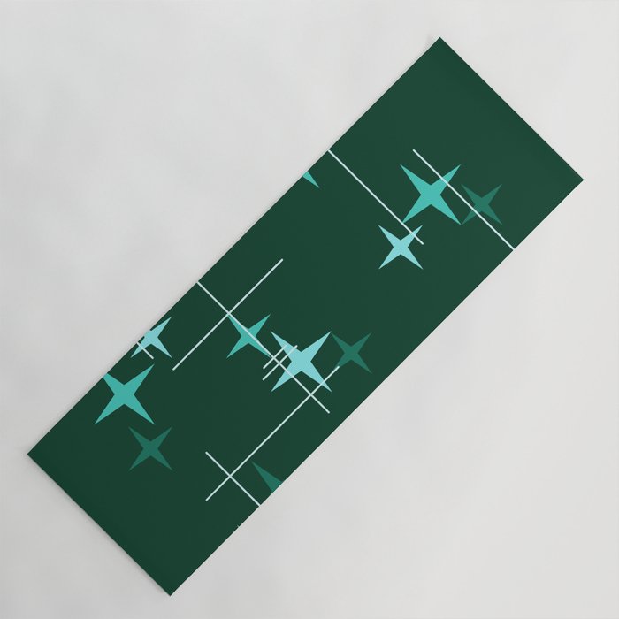 Mid Century Modern Stars Deep Sea Green Yoga Mat Gallery Image 1