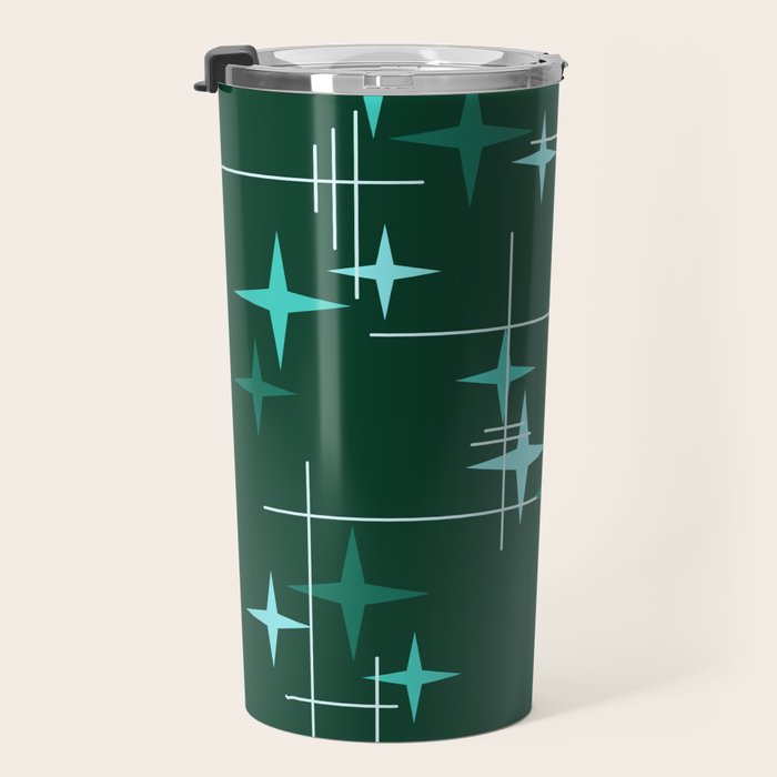 Mid Century Modern Stars Deep Sea Green Travel Mug Gallery Image 3