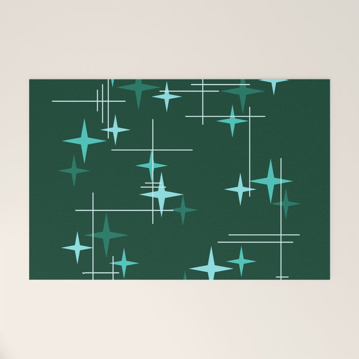 Mid Century Modern Stars Deep Sea Green Welcome Mat Gallery Image 1