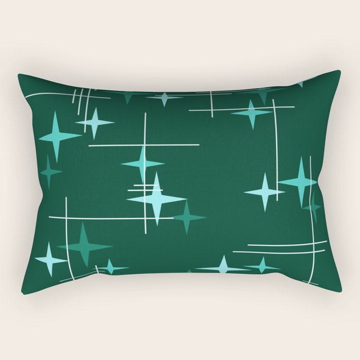 Mid Century Modern Stars Deep Sea Green Rectangular Pillow Gallery Image 2