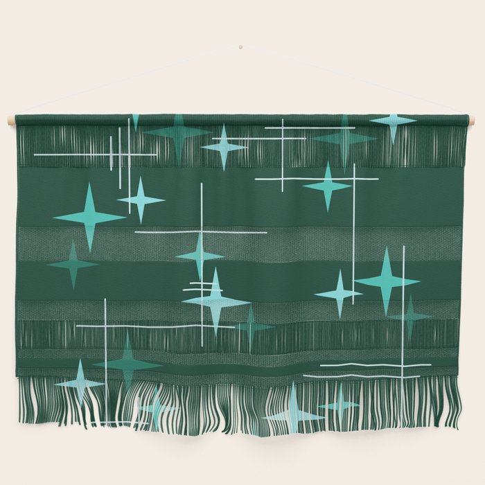 Mid Century Modern Stars Deep Sea Green Wall Hanging Gallery Image 1