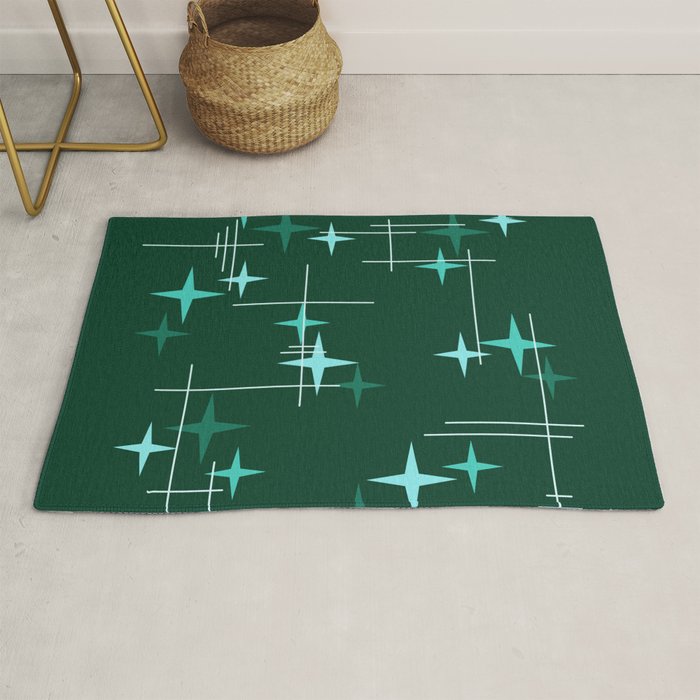 Mid Century Modern Stars Deep Sea Green Rug Gallery Image 1