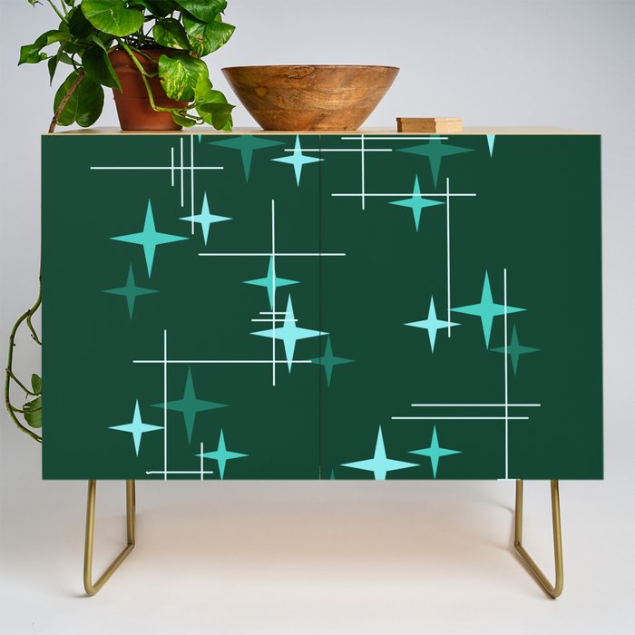 Mid Century Modern Stars Deep Sea Green Credenza Gallery Image 1