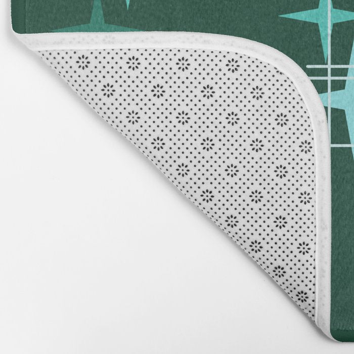 Mid Century Modern Stars Deep Sea Green Bath Mat Gallery Image 2