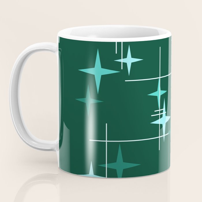 Mid Century Modern Stars Deep Sea Green Coffee Mug Gallery Image 3