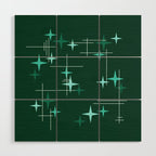 Mid Century Modern Stars Deep Sea Green Wood Wall Art Gallery Image 1