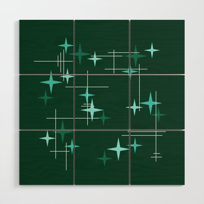 Mid Century Modern Stars Deep Sea Green Wood Wall Art Gallery Image 1