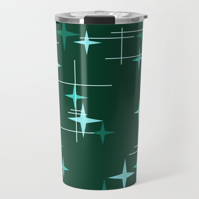 Mid Century Modern Stars Deep Sea Green Travel Mug Gallery Image 1