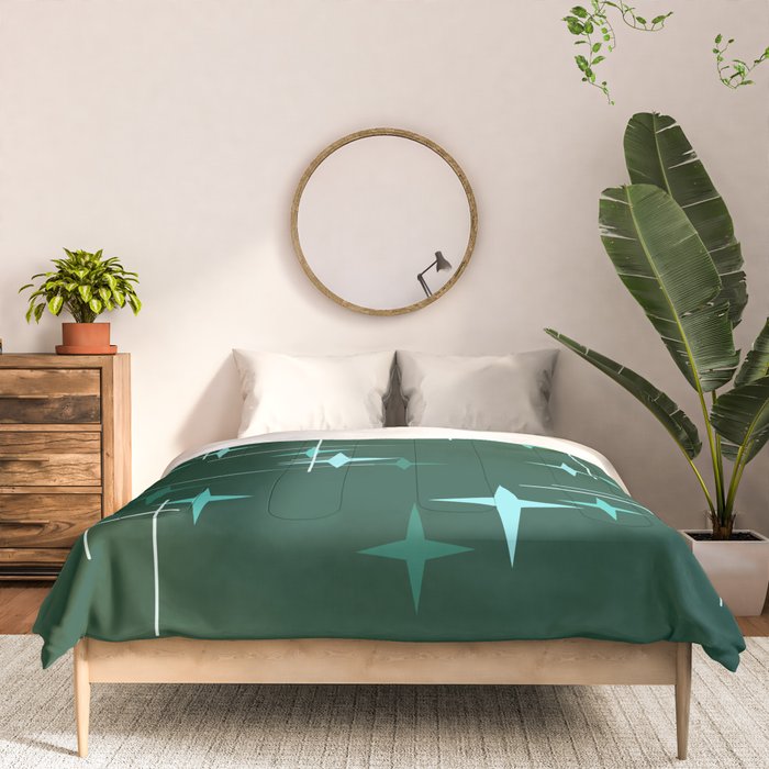 Mid Century Modern Stars Deep Sea Green Comforter Gallery Image 3