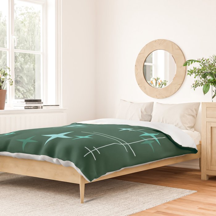 Mid Century Modern Stars Deep Sea Green Duvet Cover Gallery Image 2