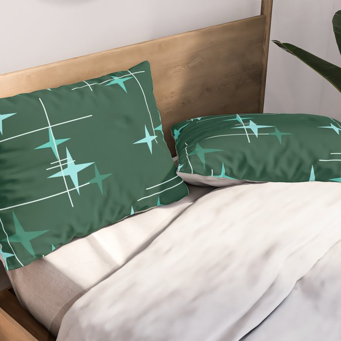 Mid Century Modern Stars Deep Sea Green Pillow Sham Gallery Image 2