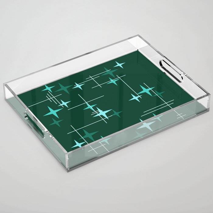 Mid Century Modern Stars Deep Sea Green Acrylic Tray Gallery Image 1