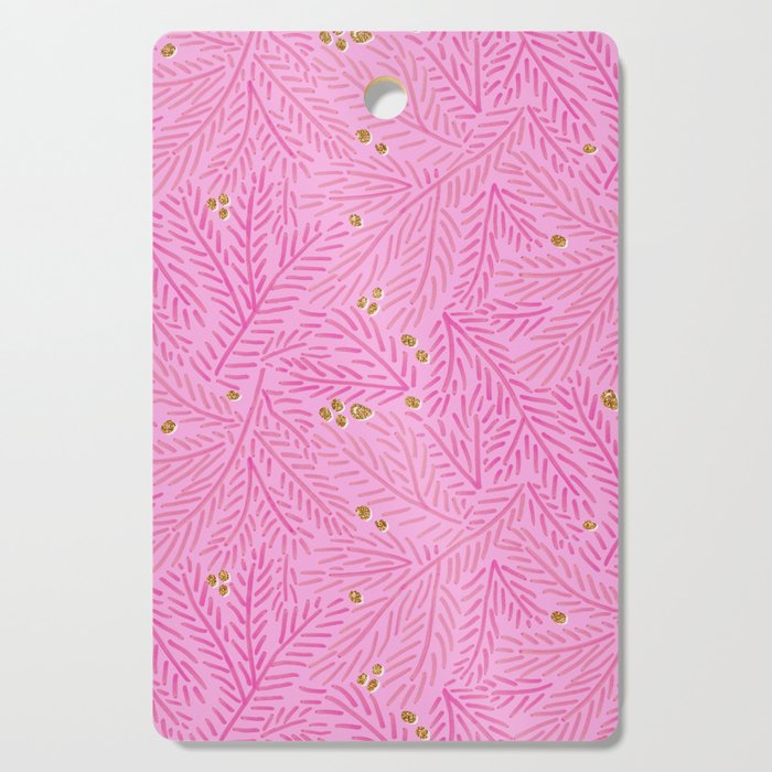 Winter Berries & Pine Branches in Pink & Gold Cutting Board Gallery Image 1