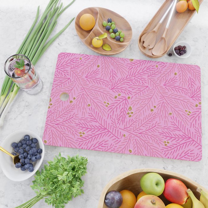 Winter Berries & Pine Branches in Pink & Gold Cutting Board Gallery Image 2