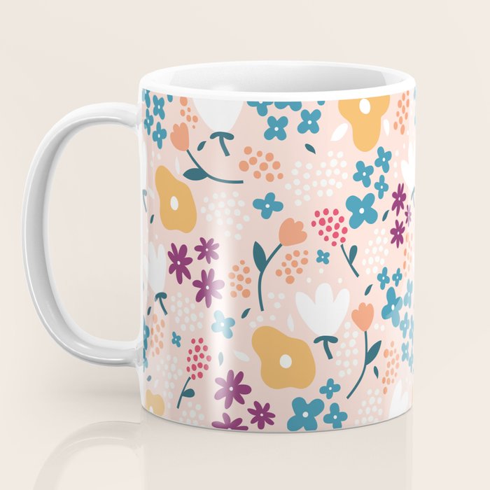 Tiny little flowers on pink background Coffee Mug Gallery Image 3