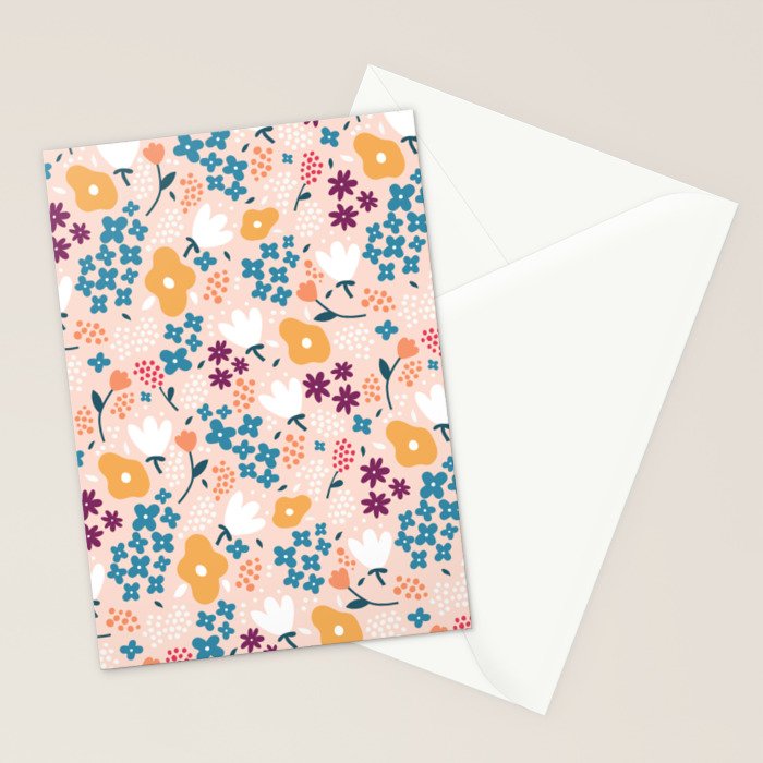 Tiny little flowers on pink background Stationery Card Gallery Image 2