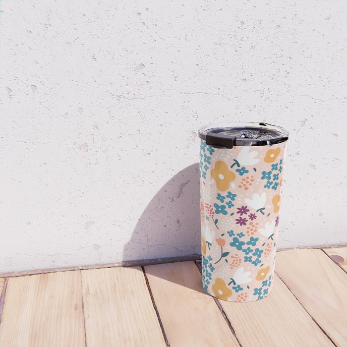 Tiny little flowers on pink background Travel Mug Gallery Image 4