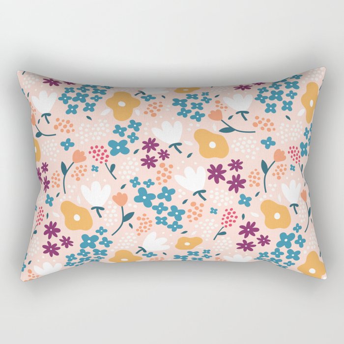 Tiny little flowers on pink background Rectangular Pillow Gallery Image 1