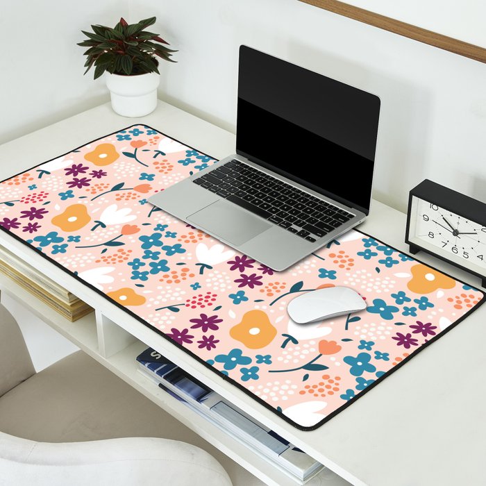 Tiny little flowers on pink background Desk Mat Gallery Image 2