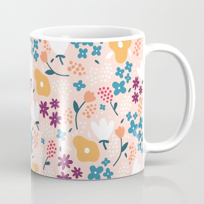 Tiny little flowers on pink background Coffee Mug Gallery Image 1