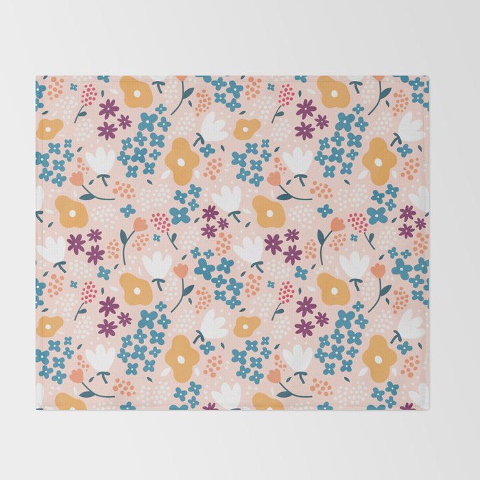 Tiny little flowers on pink background Throw Blanket Gallery Image 2