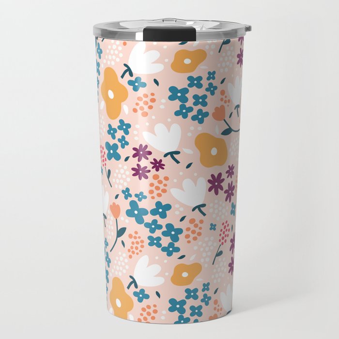 Tiny little flowers on pink background Travel Mug Gallery Image 1