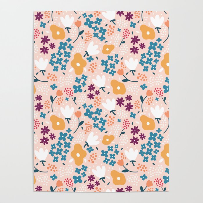 Tiny little flowers on pink background Poster Gallery Image 1