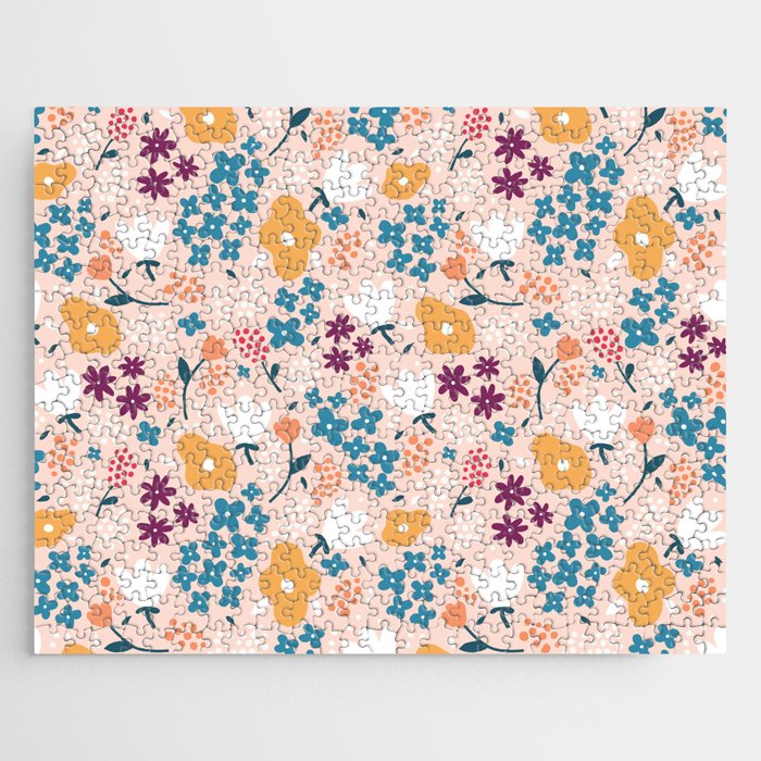 Tiny little flowers on pink background Jigsaw Puzzle Gallery Image 1