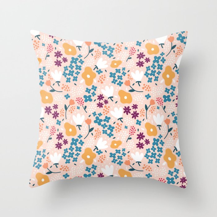Tiny little flowers on pink background Throw Pillow Gallery Image 6