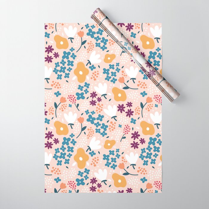 Tiny little flowers on pink background Wrapping Paper Gallery Image 1
