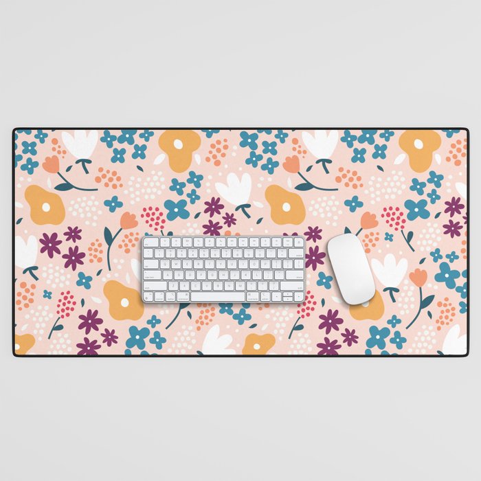 Tiny little flowers on pink background Desk Mat Gallery Image 1
