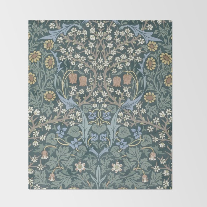 William Morris Vintage Blackthorn Blue 1892 Throw Blanket Gallery Image 2