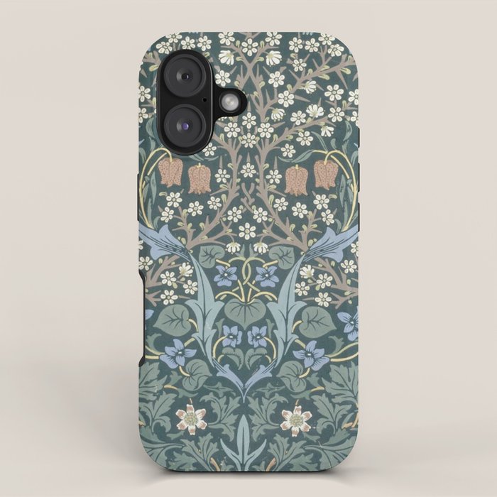 William Morris Vintage Blackthorn Blue 1892 iPhone Case Gallery Image 1