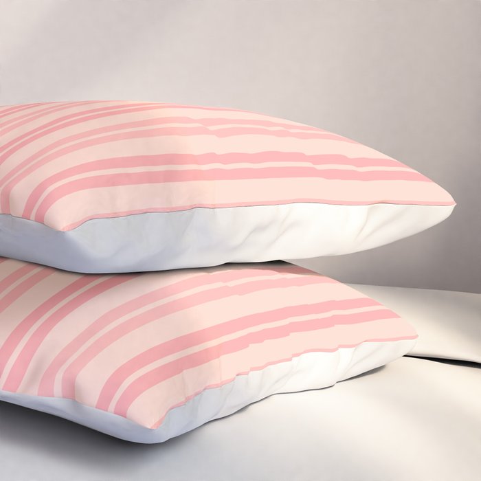 Classic Pastel Blush Pink Double Stripe Pattern Pillow Sham Gallery Image 3