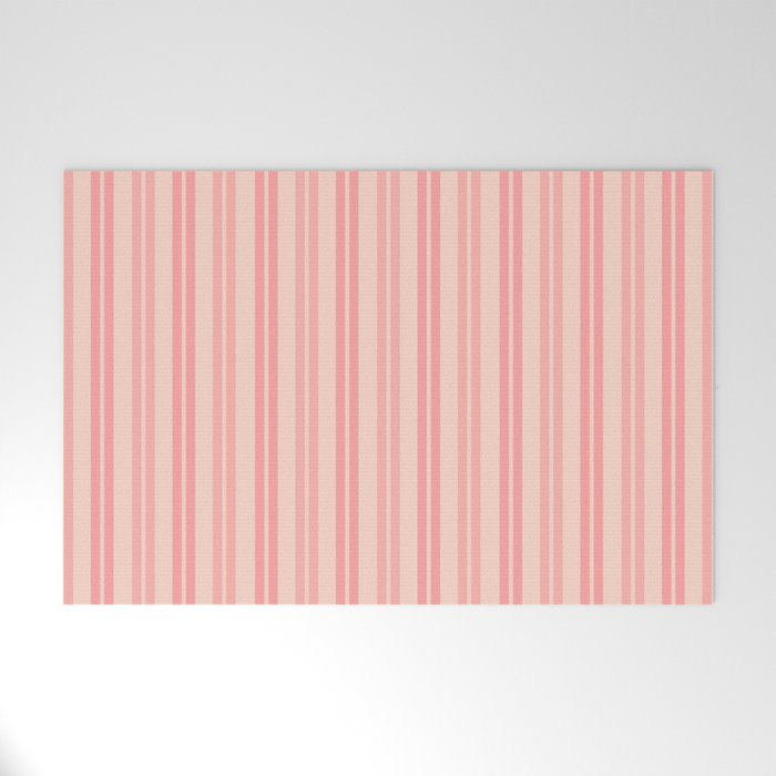 Classic Pastel Blush Pink Double Stripe Pattern Welcome Mat Gallery Image 1