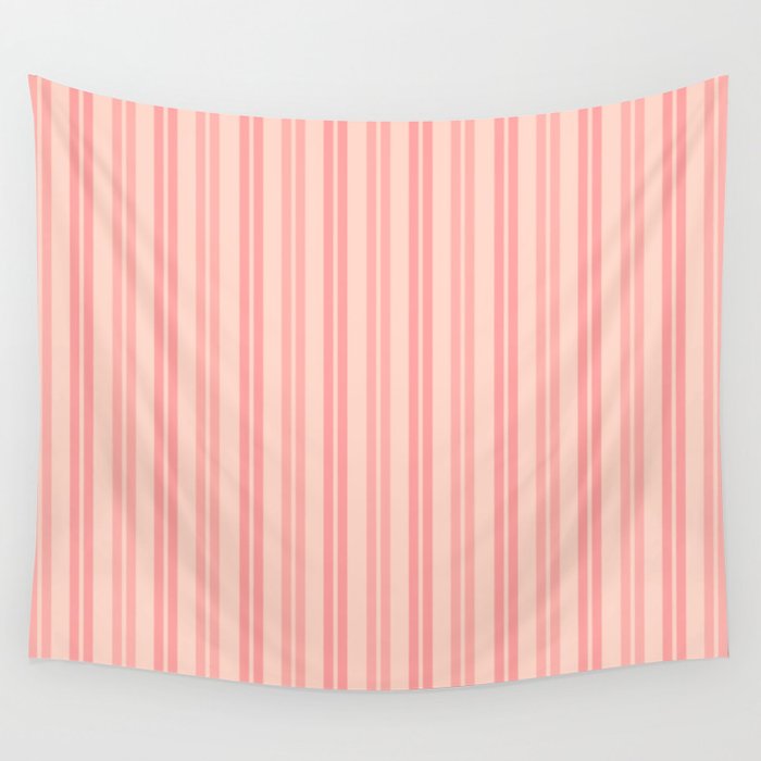 Classic Pastel Blush Pink Double Stripe Pattern Wall Tapestry Gallery Image 4