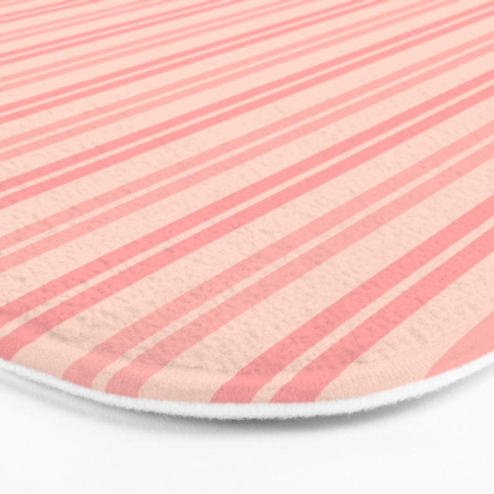 Classic Pastel Blush Pink Double Stripe Pattern Bath Mat Gallery Image 3