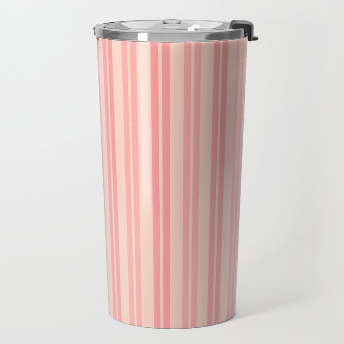 Classic Pastel Blush Pink Double Stripe Pattern Travel Mug Gallery Image 2