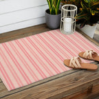 Classic Pastel Blush Pink Double Stripe Pattern Outdoor Rug Gallery Image 2