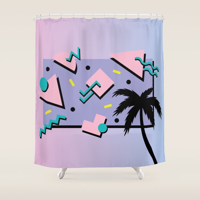 Memphis Pattern 25 - Miami Vice / 80s Retro / Palm Tree Shower Curtain Gallery Image 1