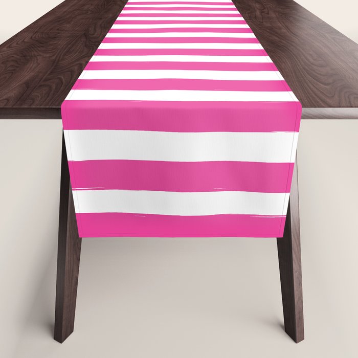 Pink and White Cabana Stripes Palm Beach Preppy Table Runner Gallery Image 1