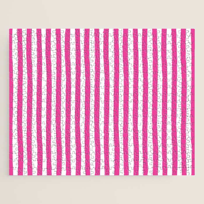 Pink and White Cabana Stripes Palm Beach Preppy Jigsaw Puzzle Gallery Image 1