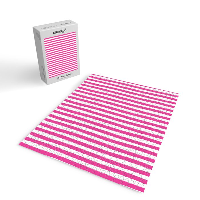 Pink and White Cabana Stripes Palm Beach Preppy Jigsaw Puzzle Gallery Image 2